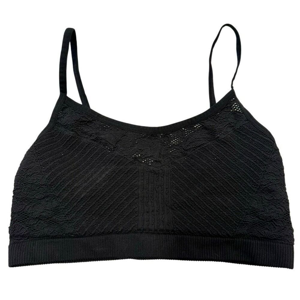 Colsie Scoop Neck Crochet Lace Textured Knit Pullover Bralette Black Size Large